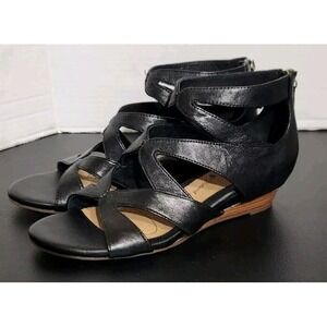 Sofft Women's Regan Wedge Ankle Strap Gladiator Sandals Leather Black 7M NWOB